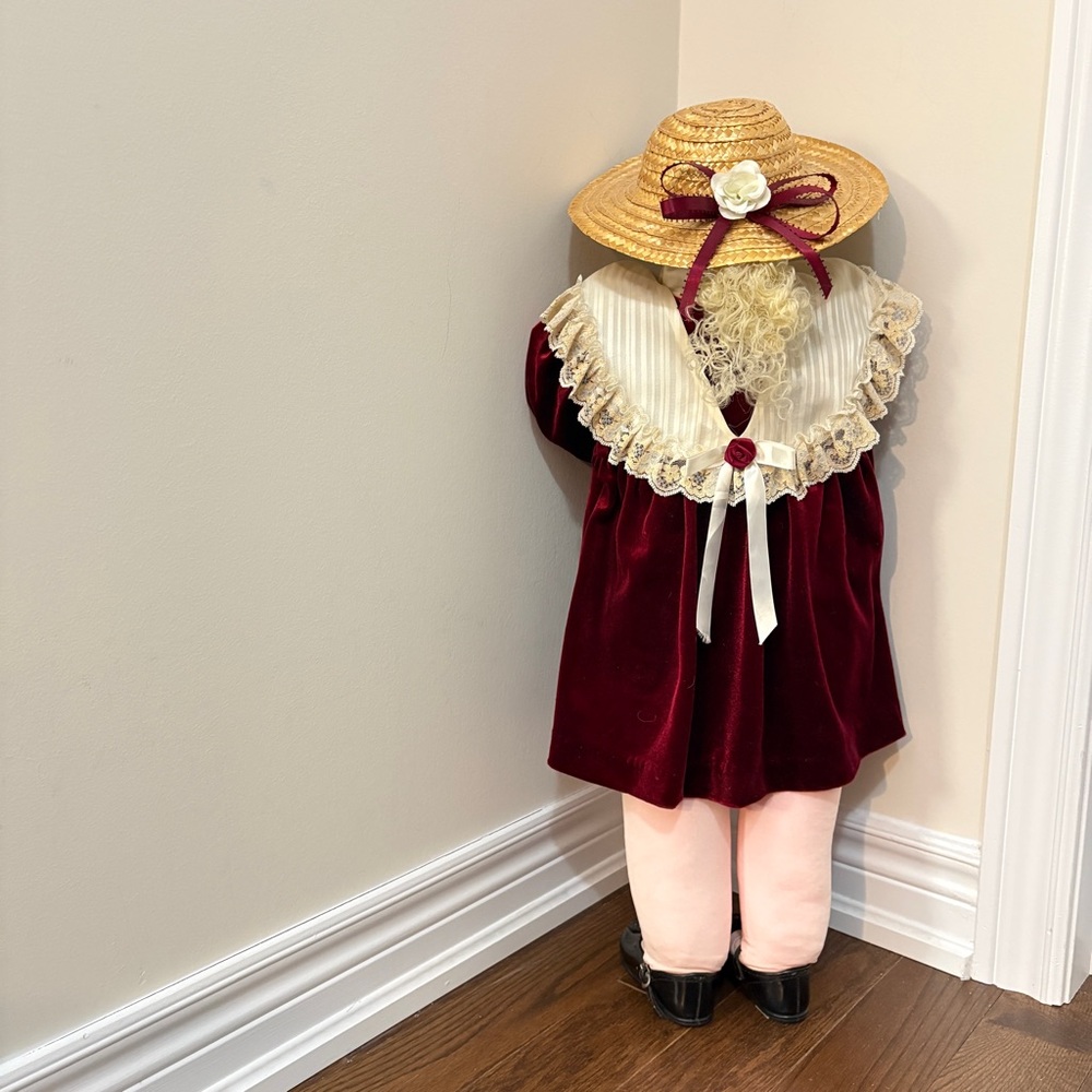 28" Time Out “Hide & Seek Girl ” Stand in the Corner Doll Burgundy Velvet Dress